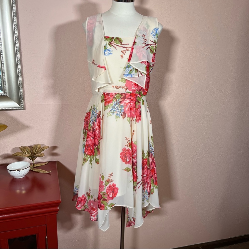 Vintage 90 Y2k Retro Betsey Johnson Cottagecore Floral ruffle Front Midi Dress - Picture 11 of 17